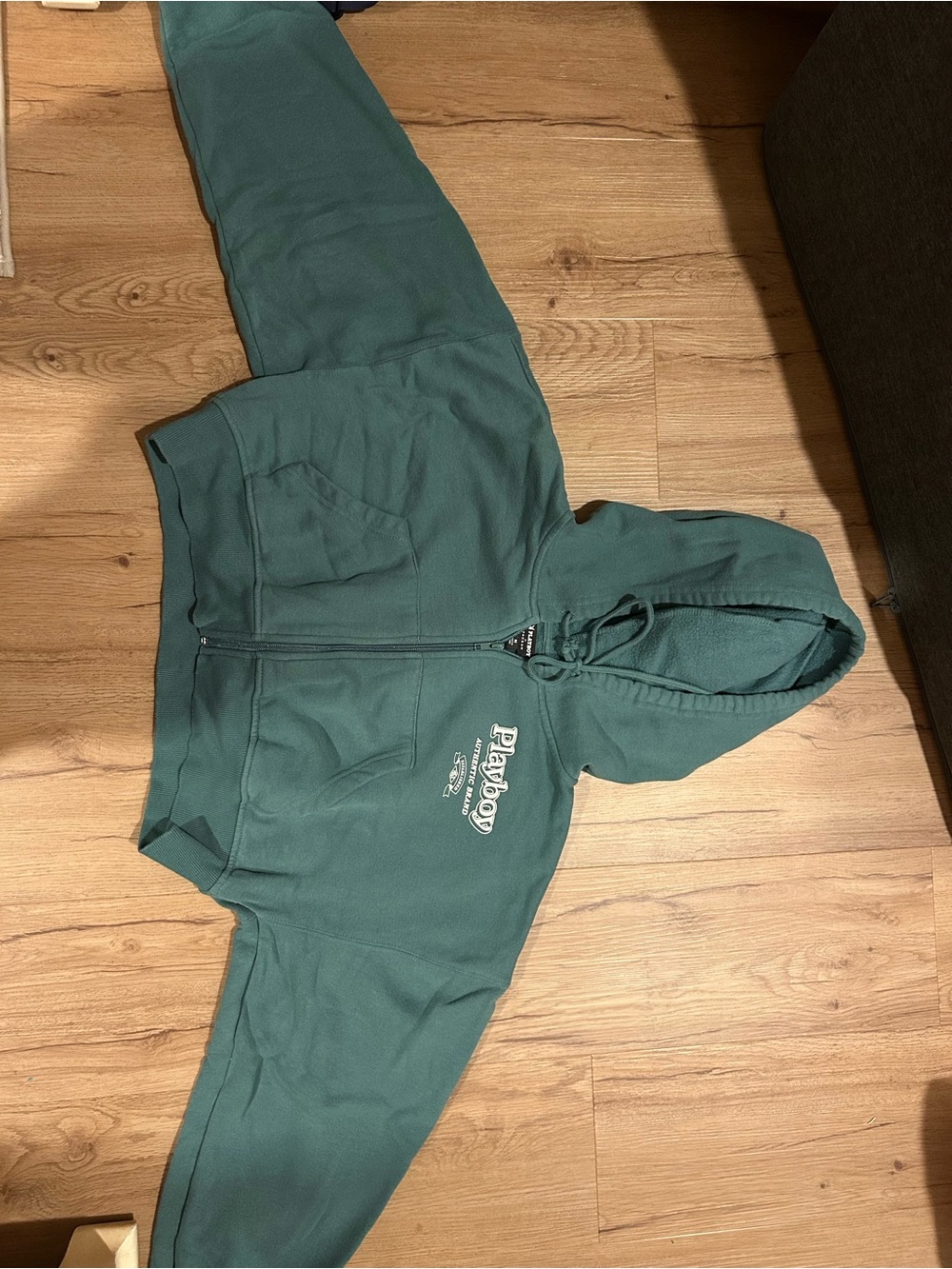 PacSun Playboy Teal Green Full-Zip Cropped Hoodie